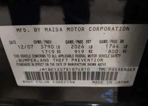 2008 Mazda Mazda3 I Sport z USA, uszkodzony, nr VIN JM1BK12G781874810